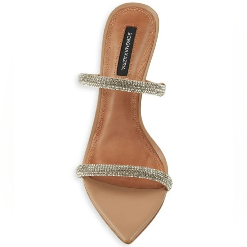 BCBGMAXAZRIA Duponi Leather Palomino Rhinestones Stiletto Sandals Size - Picture 5 of 15